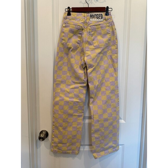 Ragged Priest Yellow & Purple Checkerboard Wide Leg Jeans Sz 24 Urban Outfitters - Picture 4 of 6